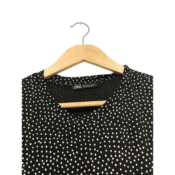 Zara Polka Dot Tiered Midi Dress Women‎ Size Small Black White Boho Flowy Cotton - Picture 3 of 8